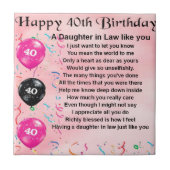 Schwiegertochter-Gedicht - 40. Geburtstag Fliese (Vorderseite)