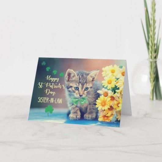 Schwiegervater St. Patrick’s Day Kitten w/Daisies Karte (Vorderseite)