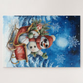 Schwieriger blauer Winter Weihnachtsmann Puzzle (Horizontal)