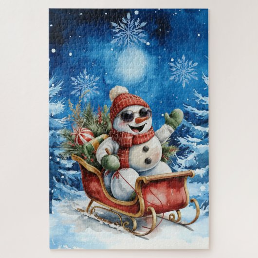 Schwieriger blauer Winter Weihnachtsmann Puzzle (Vertikal)