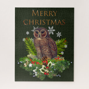 Schwieriger Weihnachtskauz mit festlicher Grünpfla Puzzle