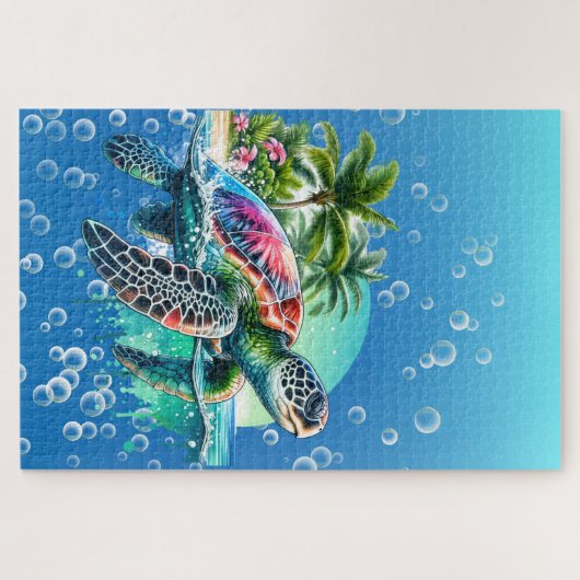 Schwieriger Whimsical Sea Turtle Jigsaw Puzzle (Horizontal)