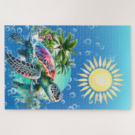 Schwieriger Whimsical Sea Turtle Jigsaw Puzzle (Horizontal)