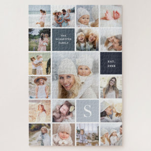 Schwieriges 18-Foto- und Familienmonogramm-Collage Puzzle