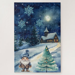 Schwieriges Blue Winter Weihnachtsdorf & Gnome Puzzle