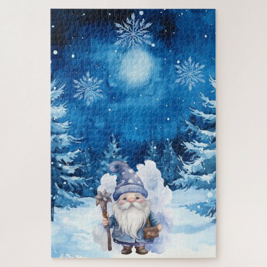 Schwieriges Blue Winter Weihnachtsdorf & Gnome Puzzle (Vertikal)