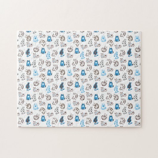 Schwieriges Kitty Cat Pattern | Classic Blue Puzzle (Horizontal)