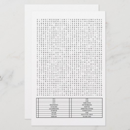 Schwieriges Riesenwortsuchpuzzle PC Parts Theme Briefpapier (Vorne/Hinten)