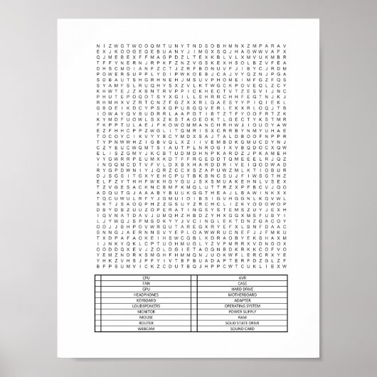 Schwieriges Riesenwortsuchpuzzle PC Parts Theme Poster (Vorne)