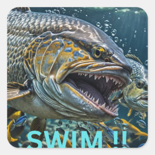 Schwimm !! quadratischer aufkleber
