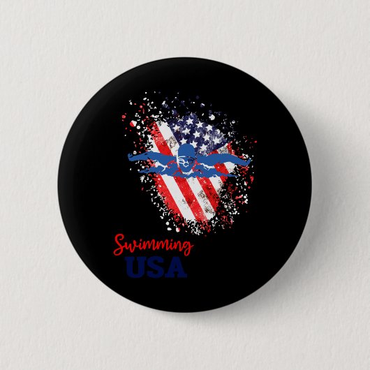 Schwimm-Support-Team-Flagge USA-Pool-Schwimmer Button (Vorderseite)