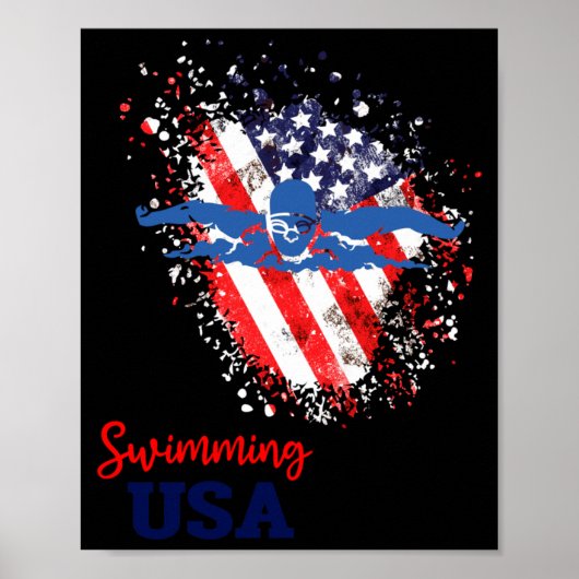 Schwimm-Support-Team-Flagge-USA-Pool-Schwimmer Poster (Vorne)