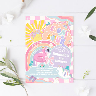 Schwimm zur Vier Poolparty Regenbogen 4. Geburtsta Einladung