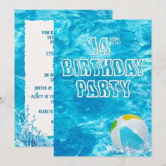 Schwimmbad 14. Geburtstagsparty Einladung