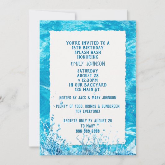 Schwimmbad 15. Geburtstagsparty Einladung (Rückseite)