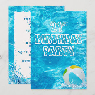 Schwimmbad 21. Geburtstag Party Einladung