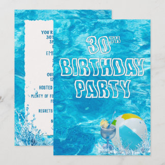 Schwimmbad 30. Geburtstag Party laden ein Einladung