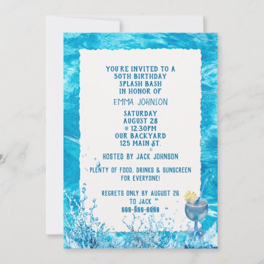 Schwimmbad 50. Geburtstagsparty Einladung (Rückseite)