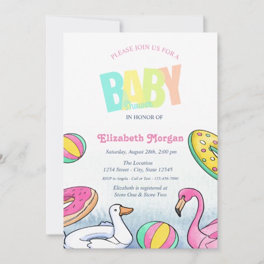 Schwimmbad Babydusche Einladung (Vorderseite)