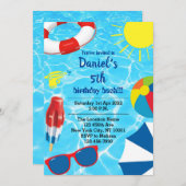 Schwimmbad Bash Geburtstagsparty Einladung (Vorne/Hinten)