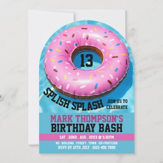 Schwimmbad Donut, Schwimmbad Party Geburtstag Einladung (Vorderseite)