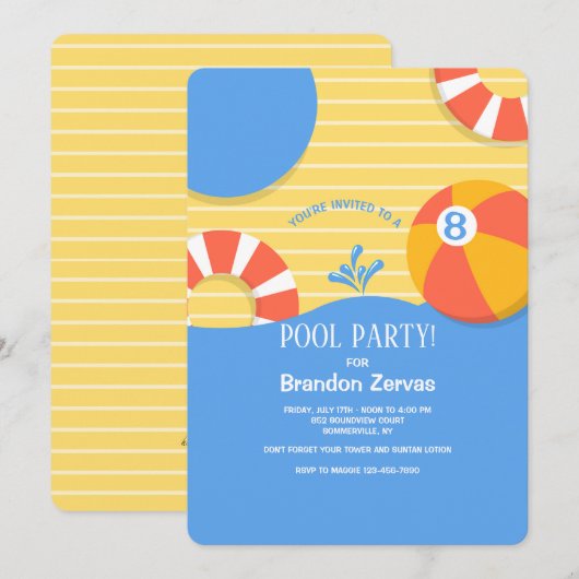 Schwimmbad Einladung (Vorne/Hinten)