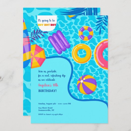 Schwimmbad Einladung (Vorne/Hinten)