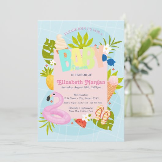 Schwimmbad Eiscreme Kinderdusche Einladung (Stehend Vorderseite)