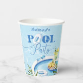 Schwimmbad Geburtstagsfeier blau Pappbecher (Vorderseite)