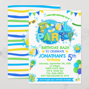 Schwimmbad Geburtstagsparty Blue Green Einladung