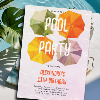 Schwimmbad Geburtstagsparty Vintag Umbrells Teen T Einladung