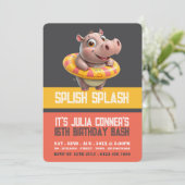 Schwimmbad Hippo, Schwimmbad Party Geburtstag Einladung (Stehend Vorderseite)