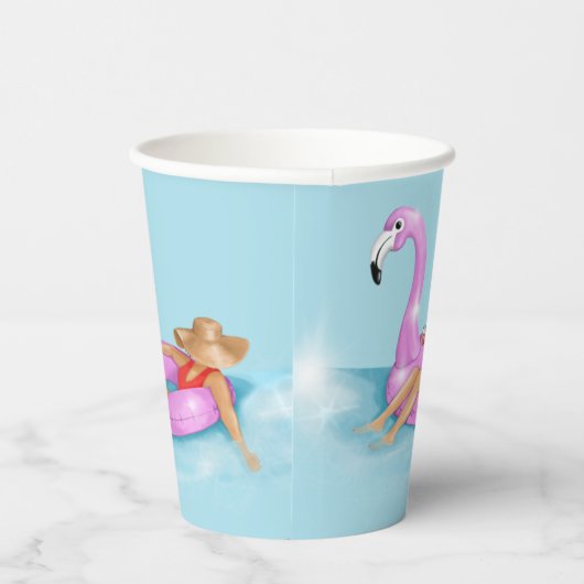 Schwimmbad in Hot Pink Flamingo Float Pappbecher (Rechts)