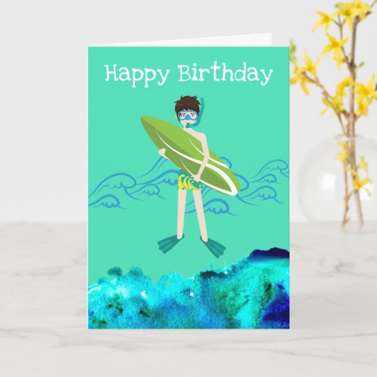 Schwimmbad Junge Geburtstag Karte (Gelbe Blume)