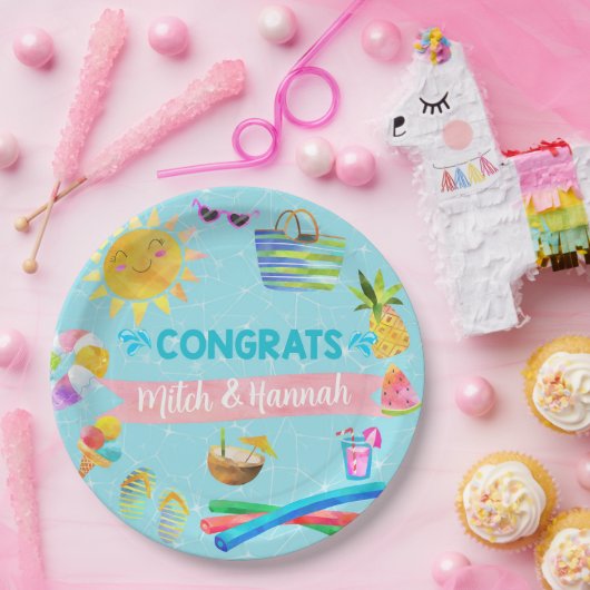 Schwimmbad Mädchen Babydusche Papier Teller. Pappteller (Party)