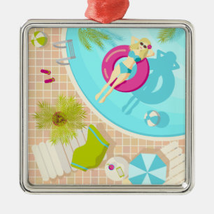 Schwimmbad Mädchen im Bikini Sommerstrand  Ornament Aus Metall