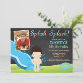Schwimmbad mit Wasserrutsche Geburtstagsparty Boy Einladung (Stehend Vorderseite)