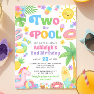 Schwimmbad Party 2. Geburtstag Einladung - Zwei de