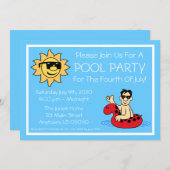 Schwimmbad Party 4. Juli (Männliches Rotes Innertu Einladung (Vorne/Hinten)