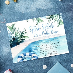 Schwimmbad Party Babydusche blau Es ist ein Junge Einladung