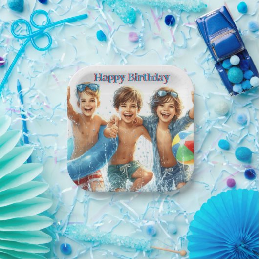 Schwimmbad Party Boys Birthday Paper Plakat Pappteller (Party)