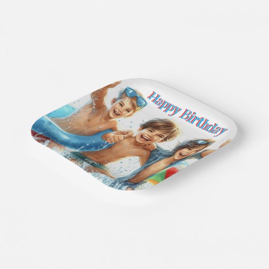 Schwimmbad Party Boys Birthday Paper Plakat Pappteller (Gewinkelt)