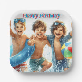 Schwimmbad Party Boys Birthday Paper Plakat Pappteller