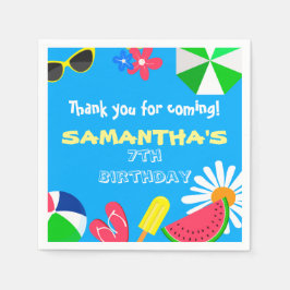 Schwimmbad Party Bright Blue Color Sommer Geburtst Serviette