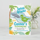 Schwimmbad Party Dinosaurier und Hai Einladung Geb (Stehend Vorderseite)