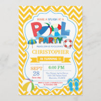 Schwimmbad Party Einladung Gelb Splish Splash Boy