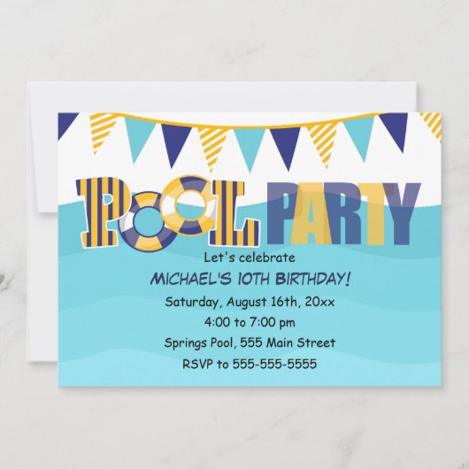 Schwimmbad Party Einladung Kinder oder Erwachsene (Vorderseite)