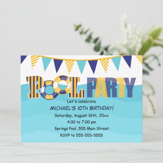 Schwimmbad Party Einladung Kinder oder Erwachsene (Stehend Vorderseite)