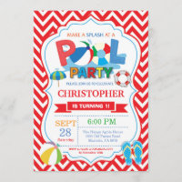 Schwimmbad Party Einladung Red Splish Splash Boy