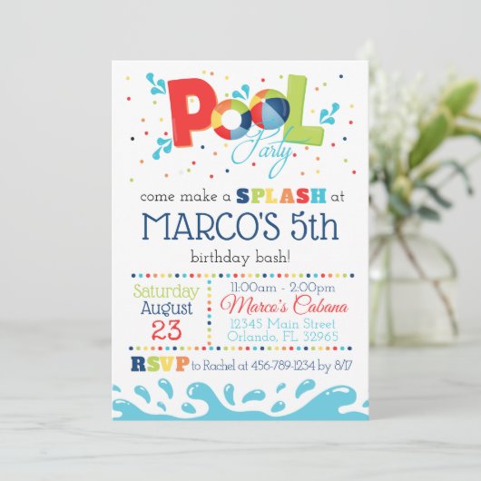 Schwimmbad Party Einladung Sommer Geburtstag (Stehend Vorderseite)